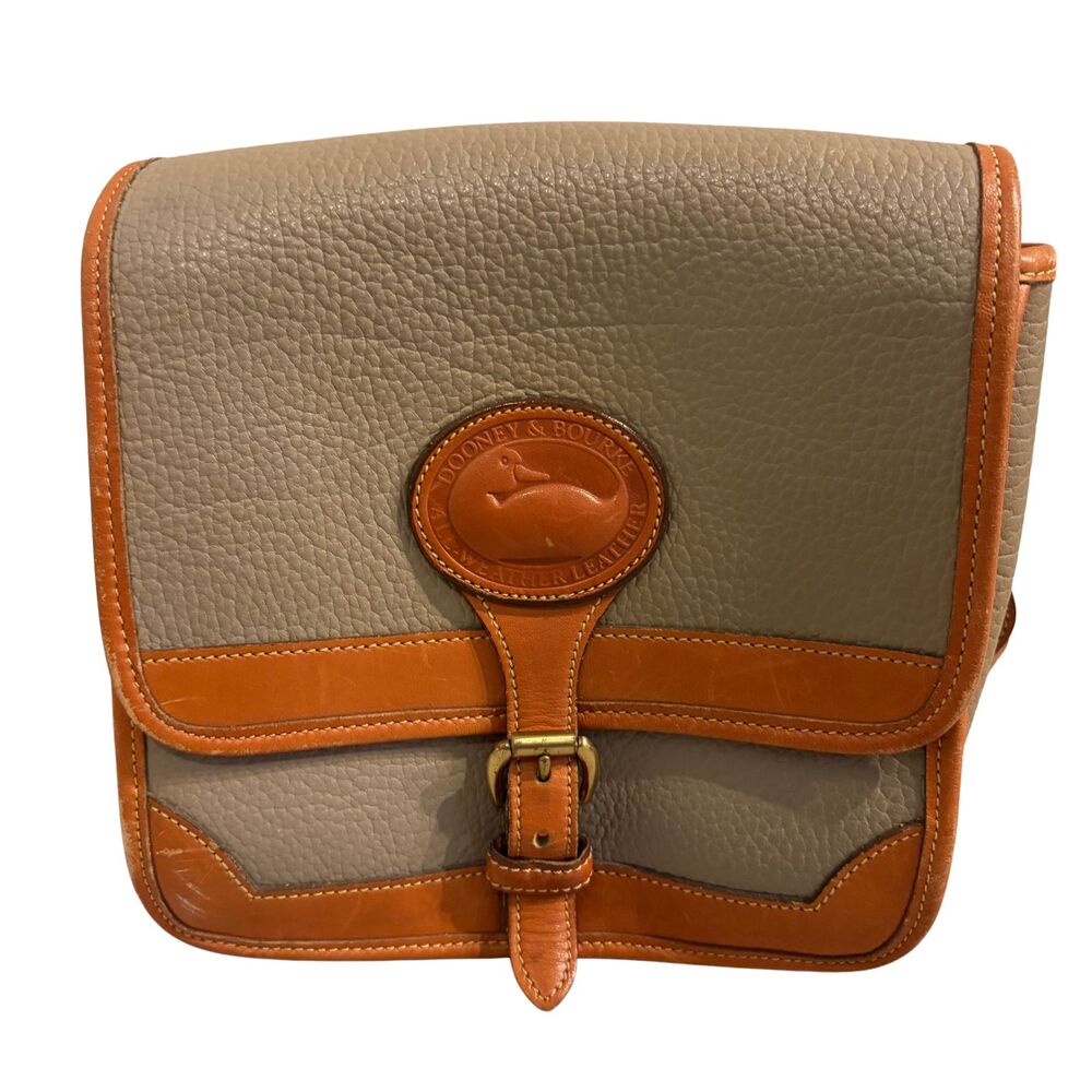 Vintage Dooney & Bourke Crossbody Bag Beige Brown Pebbled All Weather Leather